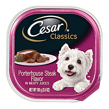 Cesar 3.5 oz Classic Loaf in Sauce Canine Cuisine Porterhouse Steak Flavor in Meaty Juices Wet Dog Food