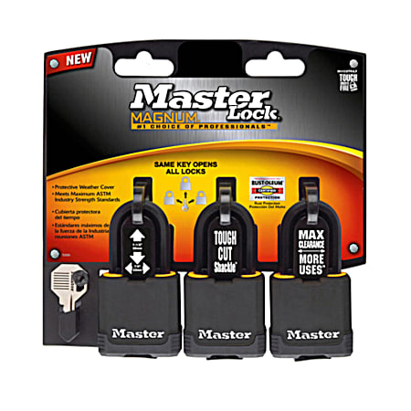 Master Lock Magnum 1.875 in Black Covered Laminated Steel Padlock - 3 Pk