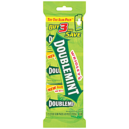 Wrigley Doublemint 3 PK Spearmint Chewing Gum