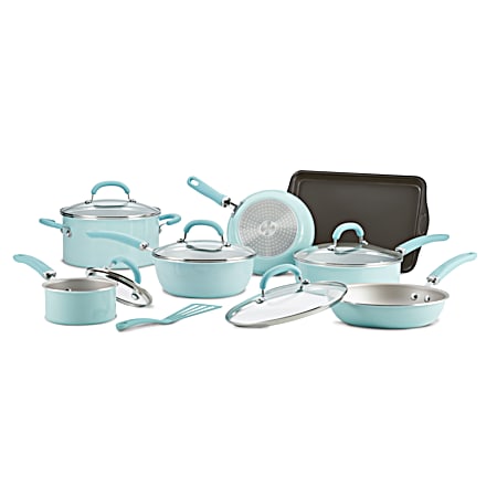 Rachael Ray 13 Pc Light Blue Shimmer Aluminum Cookware Set