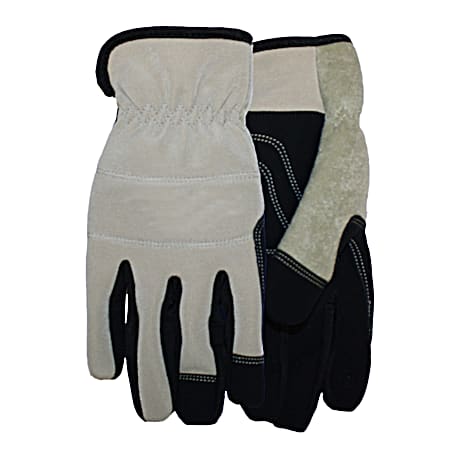 Ladies' Grey & Black Synthetic Leather Padded Palm Gloves