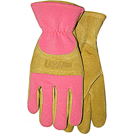 Ladies' Pink Suede Cowhide Leather Gloves