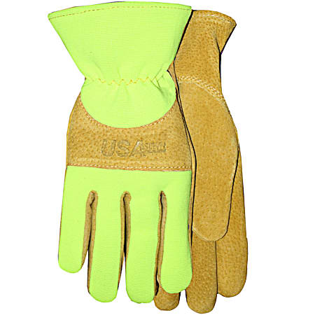 Ladies' Yellow Hi-Vis Suede Cowhide Leather Gloves