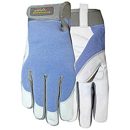 Ladies' Blue/White Goatskin Leather Garden Gloves