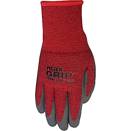 Adult Max Grip Red/Black Nitrile Dot Lined Gloves w/ Therma Lock
