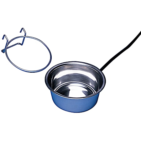 1 qt Blue Heated Stainless Steel Pet Bowl w/ Hutch Mount