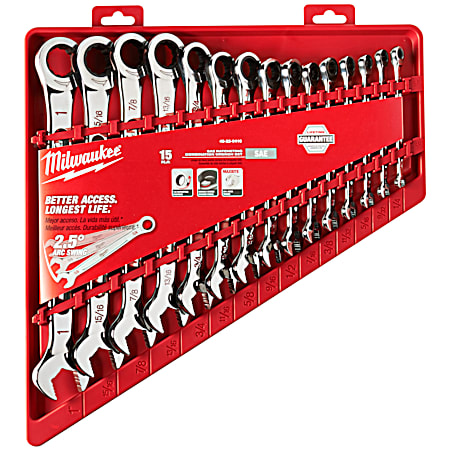 SAE Ratcheting Combination Wrench Set - 15 Pc
