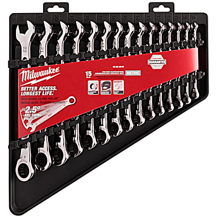 Metric Ratcheting Combination Wrench Set - 15 Pc