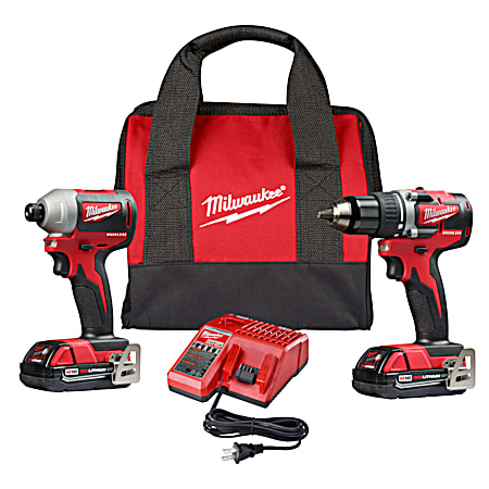 M18 Brushless Cordless Compact Drill/Driver & Hex Impact Driver 2-Tool Combo Kit W/ Batteries