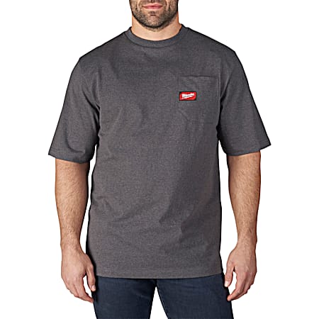 Men's MILWAUKEE Gray Heavy-Duty Regular Fit Crew Neck Short Sleeve Pocket T-Shirt