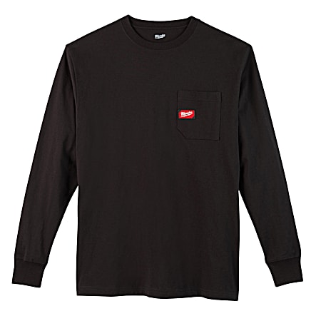 Men's MILWAUKEE Black Heavy-Duty Regular Fit Crew Neck Long Sleeve Pocket T-Shirt