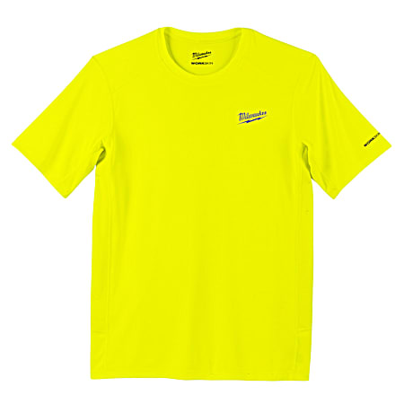 Men's WORKSKIN Yellow Hi-Vis Lightweight Performance Crew Neck Short Sleeve Polyester T-Shirt