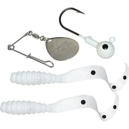 Mister Twister Meeny Grub Spin Combo - White/Black Dots