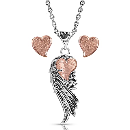 Rose Gold Heart Strings Feather Jewelry Set
