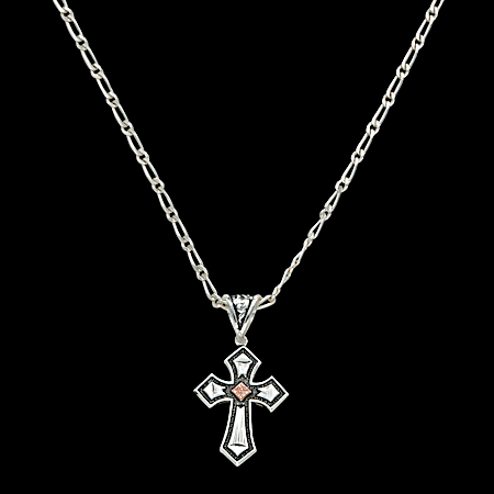 Antique Copper Diamond Cross Necklace