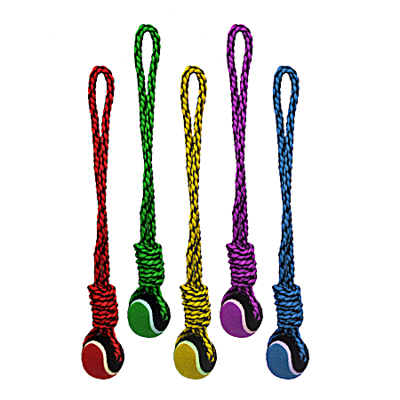 Nuts for Knots 20 in Rope Tug w/ Tennis Ball Dog Toy - Assorted