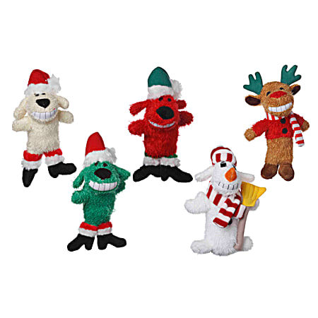 8 in Snowman, Santa & Penguin Holiday Tube Squeaker Dog Toys - Assorted