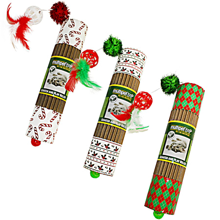 9.5 in Cardboard Roller w/ Holiday Print Cat Toy - Assorted