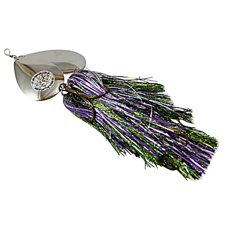 Double Cowgirl 10 in Silver/Green/Purple Musky Spinner Lure