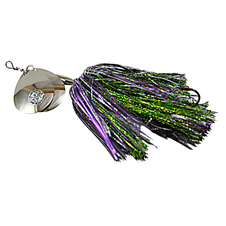 Double Showgirl 7.5 in Silver/Green/Purple Musky Spinner Lure