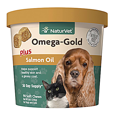 NaturVet Omega-Gold Plus Salmon Oil Supports Healthy Skin for Dogs & Cats Soft Chews - 90 Ct