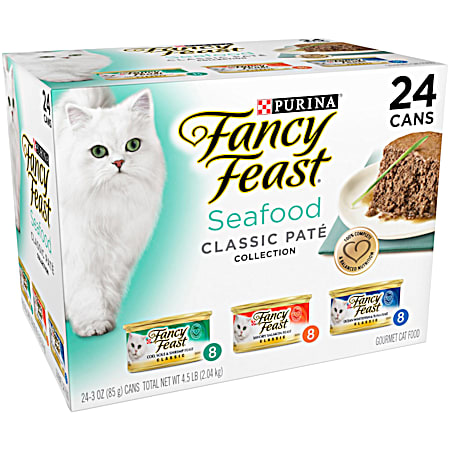 Purina Fancy Feast Adult Seafood Classic Pate Collection Wet Cat Food - 24 Pk