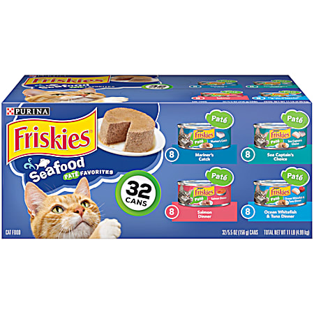 Purina Friskies Adult Seafood Pate Favorites Wet Cat Food - 32 Pk