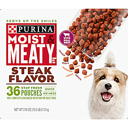 Moist & Meaty Steak Flavor Moist Dog Food Pouches - 36 Pk