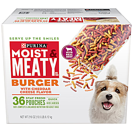 Purina Moist & Meaty Burger w/ Cheddar Cheese Flavor Moist Dog Food Pouches - 36 Pk