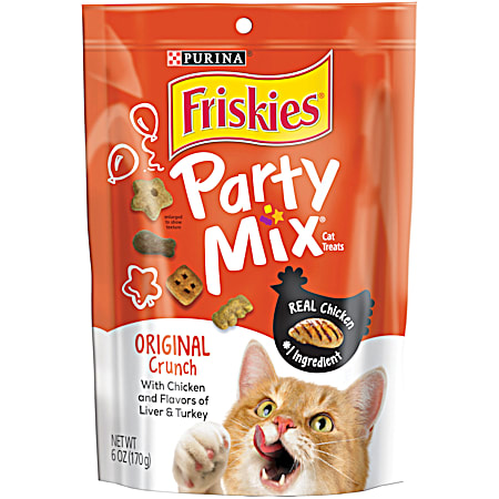 Purina Friskies Party Mix Crunch 6 oz Original Crunch w/ Real Chicken Cat Treats