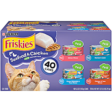Adult Seafood & Chicken Pate Favorites Variety Pack Wet Cat Food - 40 ct