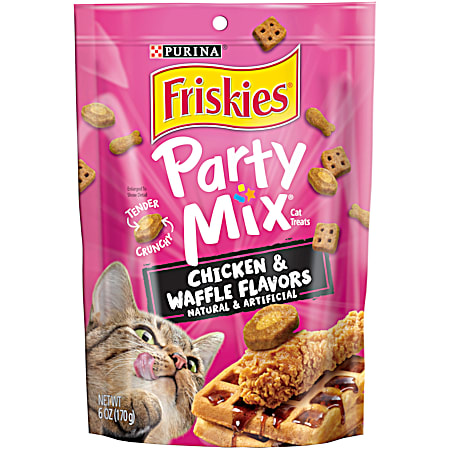 Purina Friskies Party Mix 6 oz Chicken & Waffle Flavors Adult Cat Treats