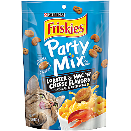Purina Friskies Party Mix 6 oz Lobster & Mac 'n Cheese Flavors Adult Cat Treats