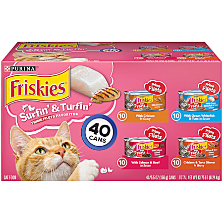 Adult Surfin' & Turfin' Prime Filets Favorites Variety Pack Wet Cat Food - 40 pk