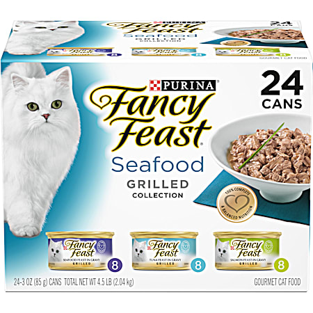 Purina Fancy Feast Grilled Seafood Wet Cat Food Variety Pack - 24 Ct