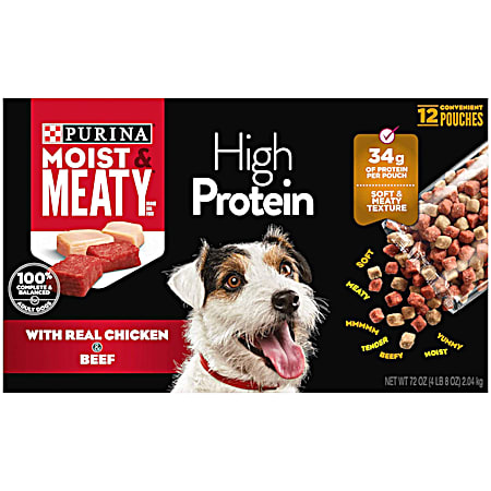 Purina Moist & Meaty High Protein w/Beef & Chicken Moist Dog Food - 12 Pk