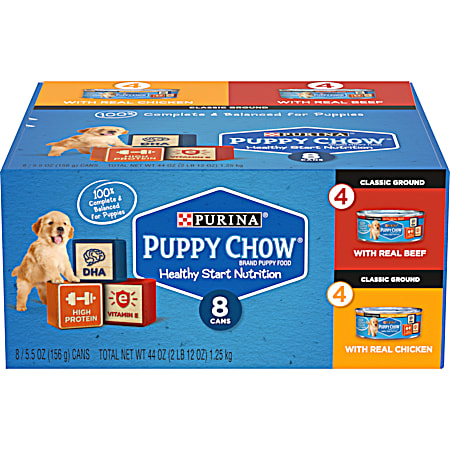 Purina Puppy Chow Chicken & Beef Wet Dog Food Variety Pack - 8 Ct