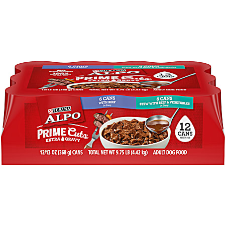 Prime Cuts Beef Lovers Beef w/ Extra Gravy Wet Dog Food Variety Pack - 12 Ct