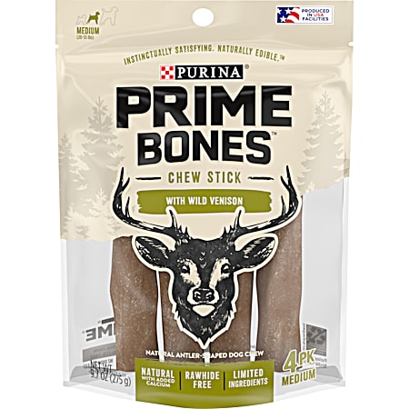Purina Prime Bones Medium Wild Venison Chew Stick Dog Treats - 4 Pk