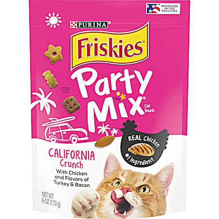 Purina Friskies Party Mix California Crunch 6 oz w/ Real Chicken Cat Treats