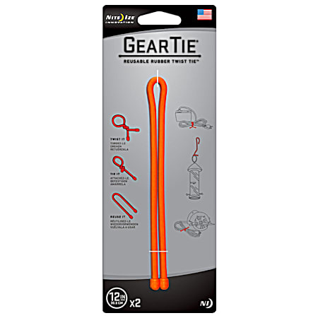 Nite Ize GearTie Orange Reusable Twist Ties - 2 Pk