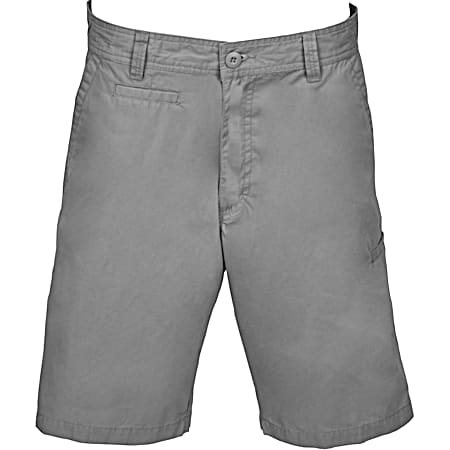 Men's Light Gray Flat Front Cotton Shorts w/Media Pocket