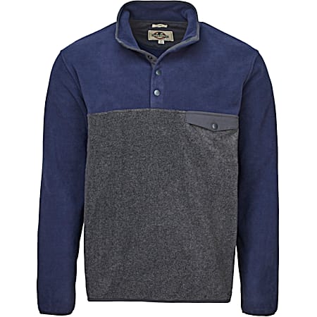 Men's Camp Indigo/Grey Colorblock Mock Neck 4-Snap Long Sleeve Fleece Pullover