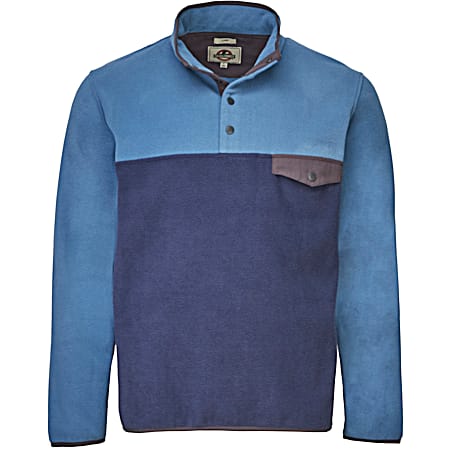 Men's Big & Tall Camp Blue/Navy Colorblock 1/4 Snap Long Sleeve Fleece Pullover