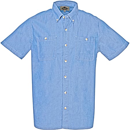 Men's Light Blue Button Front Short Sleeve Chambray Shirt