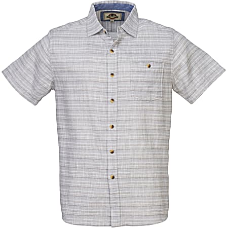 Men's Natural Stripe Button Front Short Sleeve Dobby Shirt