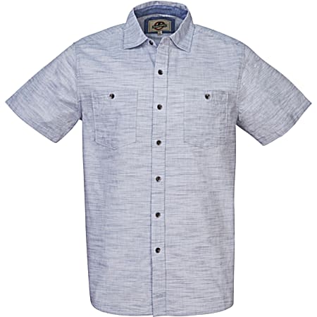 Men's Mist Button Front Short Sleeve Crosshatch Chambray Shirt