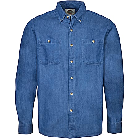 Men's Dark Blue Button Front Long Sleeve Chambray Shirt