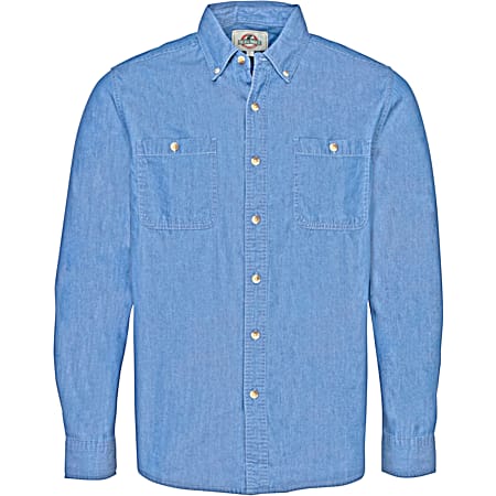 Field & Forest Men's Light Blue Button Front Long Sleeve Chambray Shirt