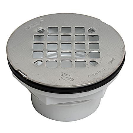Oatey 2 in White 101 PS PVC Solvent Weld Shower Drain w/ Stainless Steel Strainer